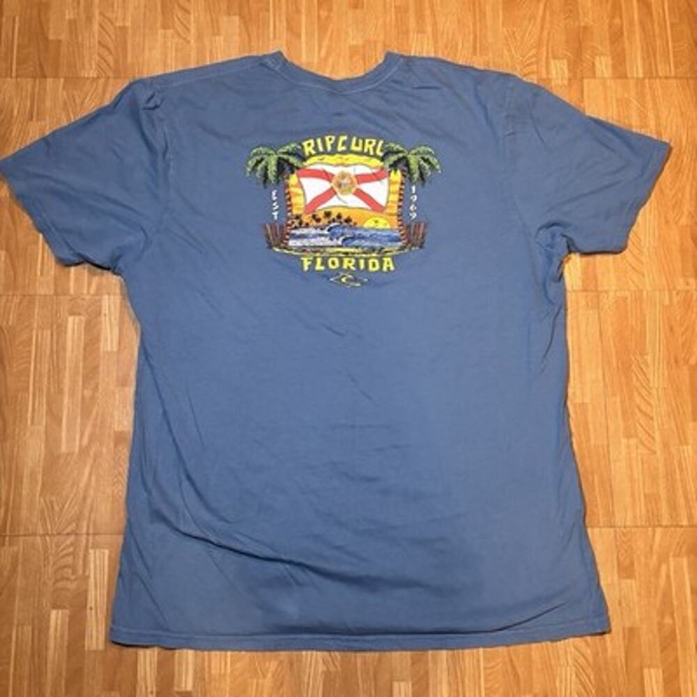 Rip Curl Florida Surf Beach T-Shirt Men’s XL Blue Palm Trees Flag Graphic